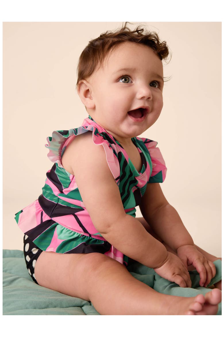 Short Sleeve Baby Swim Set, Alternate, color, Bossa Nova Foliage