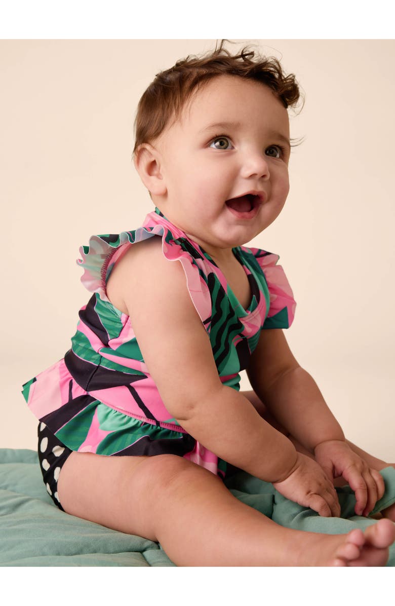 Tea Collection Short Sleeve Baby Swim Set, Alternate, color, Bossa Nova Foliage