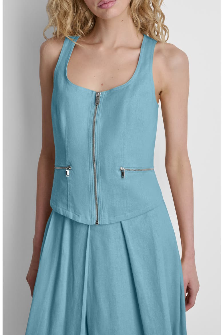 Linen Blend Sleeveless Zip Front Top, Main, color, CAMEO BLUE