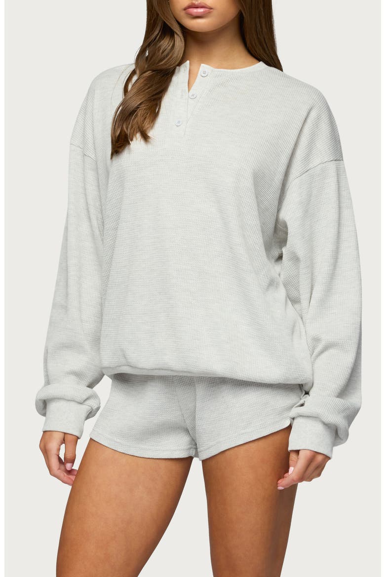 Baila Waffle Knit Henley, Alternate, color, LIGHT-GRAY-MELANGE