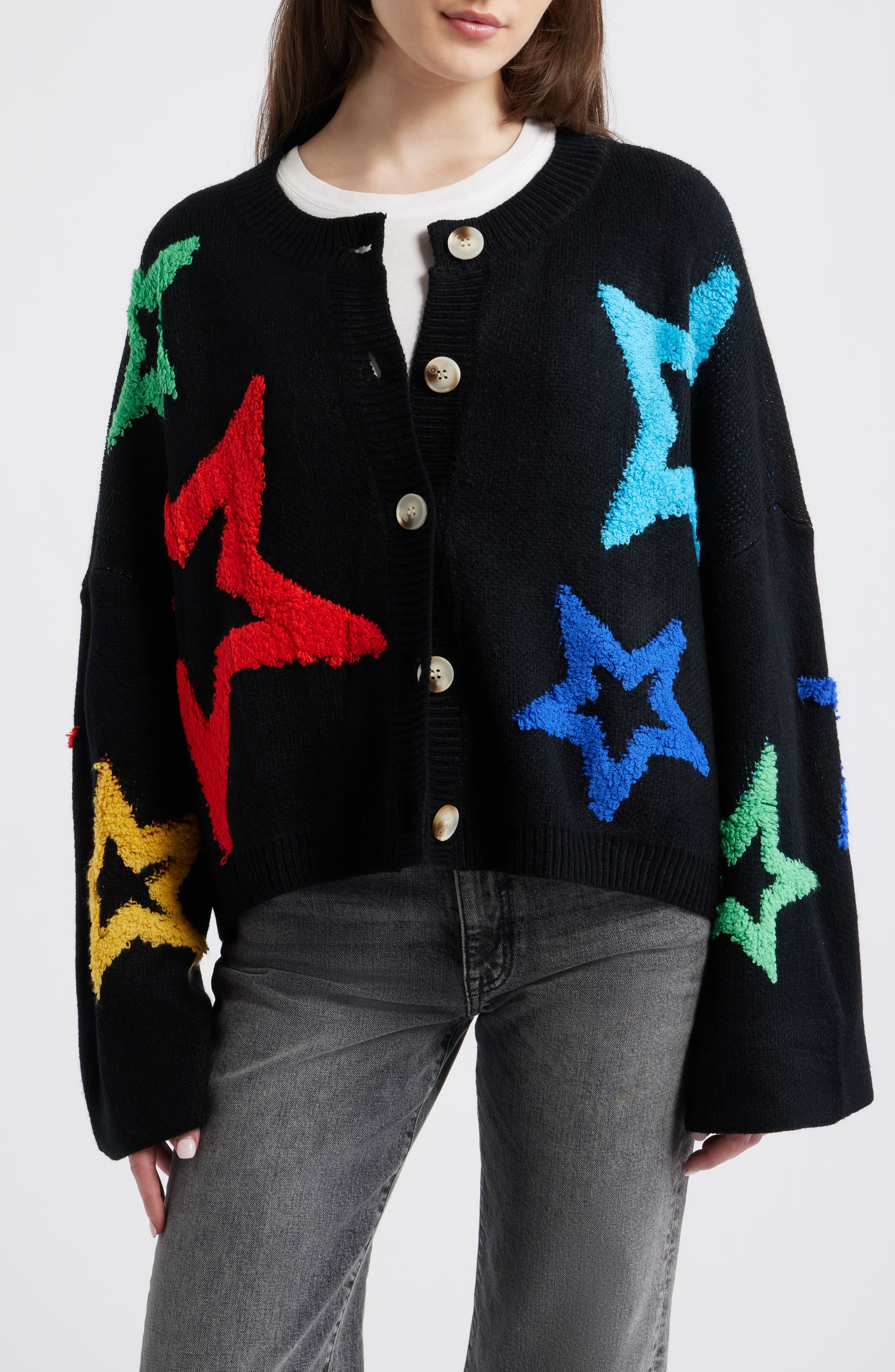 selected BLACK WITH MULTICOLOR STARS
