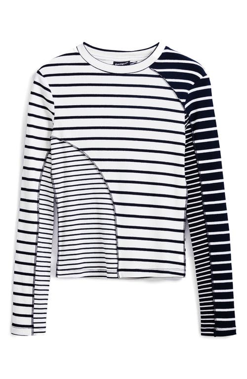 Desigual Rib Mixed Stripe Long Sleeve T-shirt In White