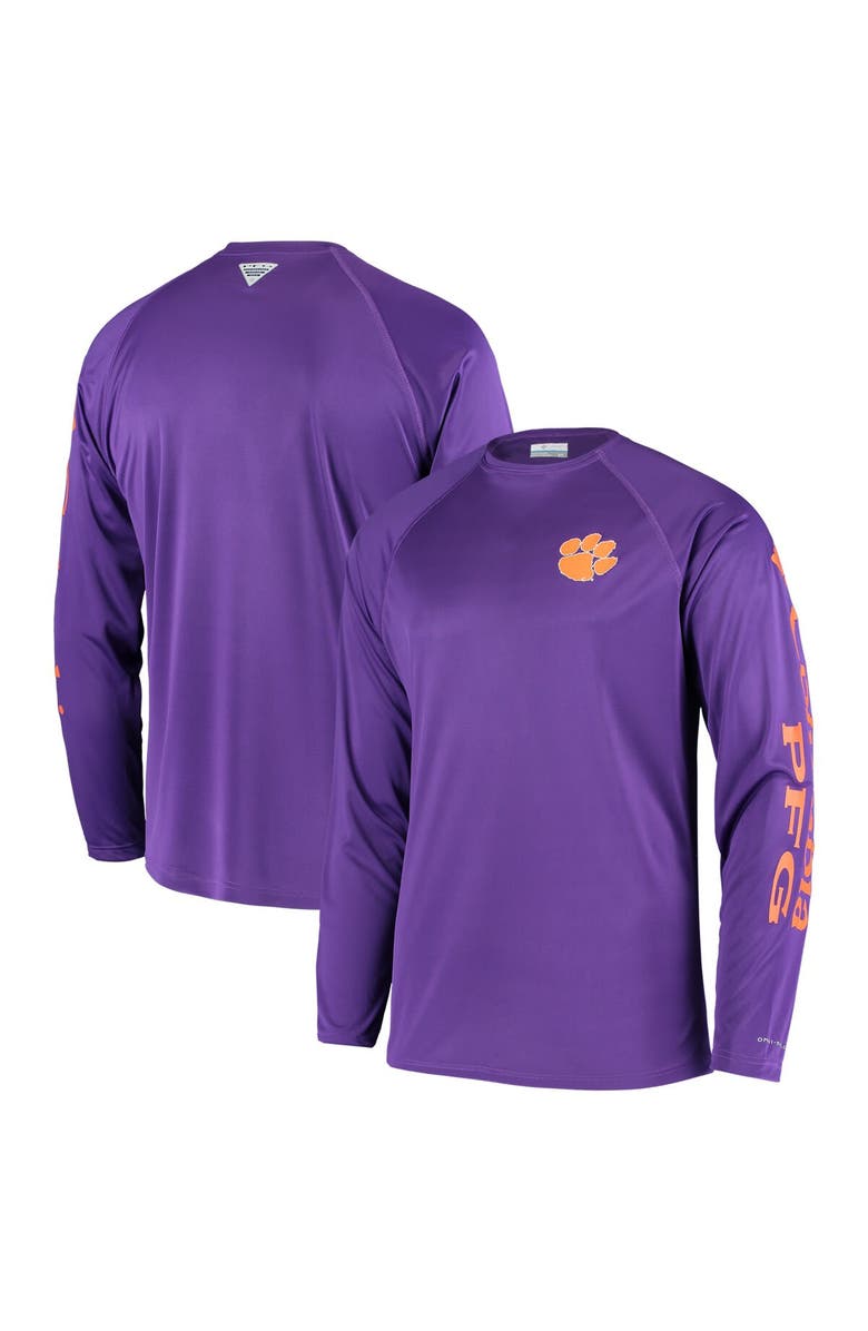 Columbia Men's Columbia Purple Clemson Tigers Terminal Tackle Omni-Shade Raglan Long Sleeve T-Shirt, Main, color, 