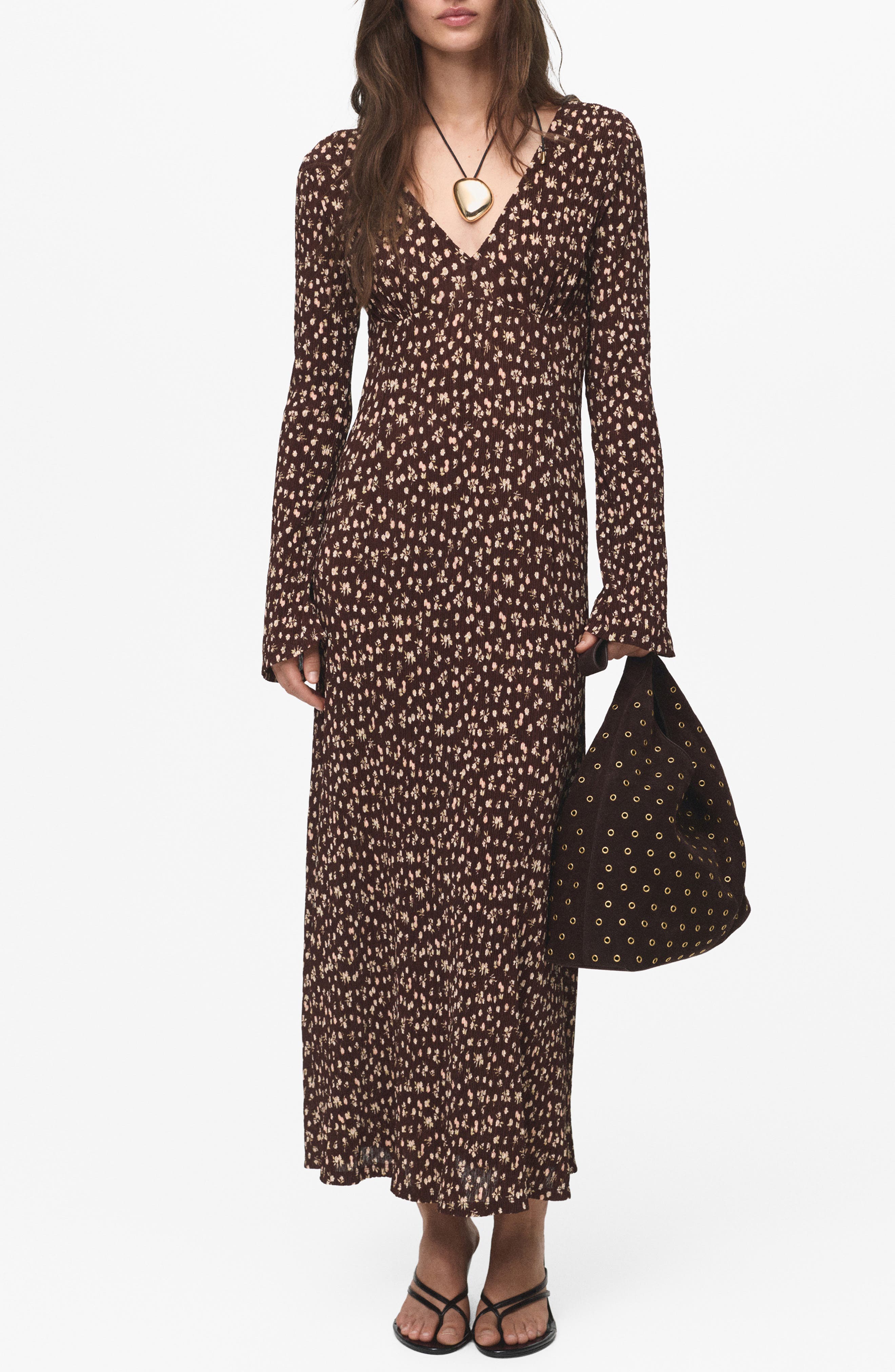 MANGO Print Long Sleeve Maxi Dress