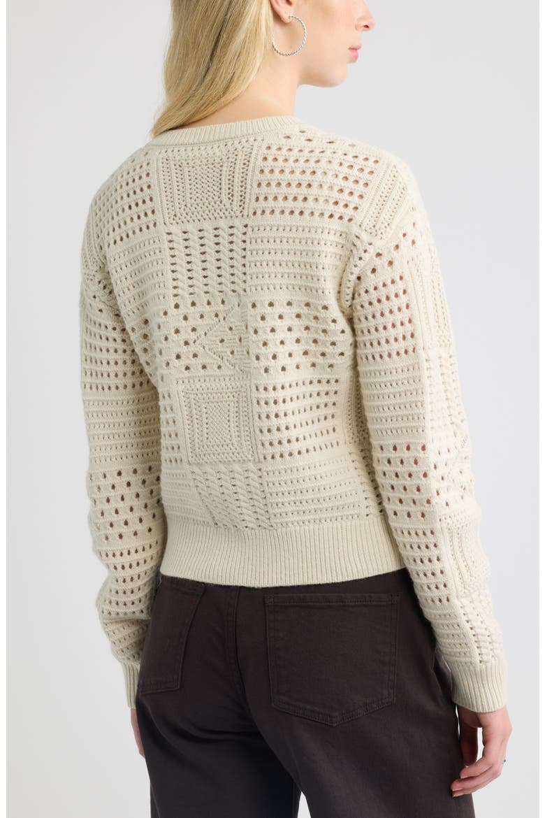 Patchwork Pointelle Cardigan, Alternate, color, IVORY DOVE