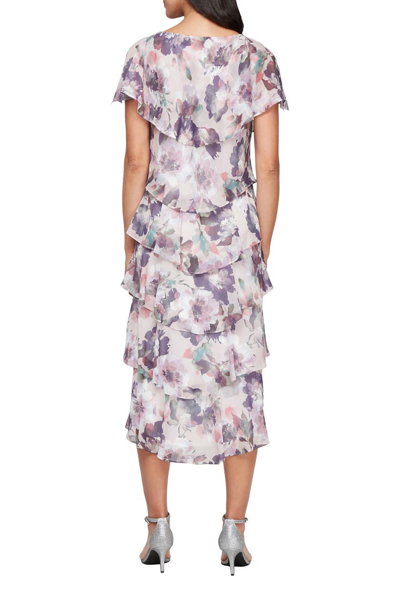 Tiered Floral Midi Dress, Alternate, color, BLUSH MULTI