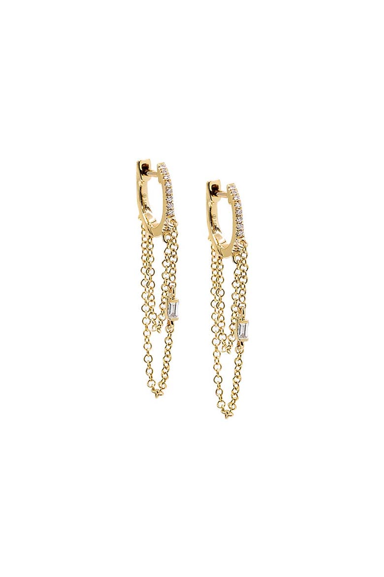 Diamond Baguette Double Chain Huggie Earring 14K, Main, color, 14K Gold