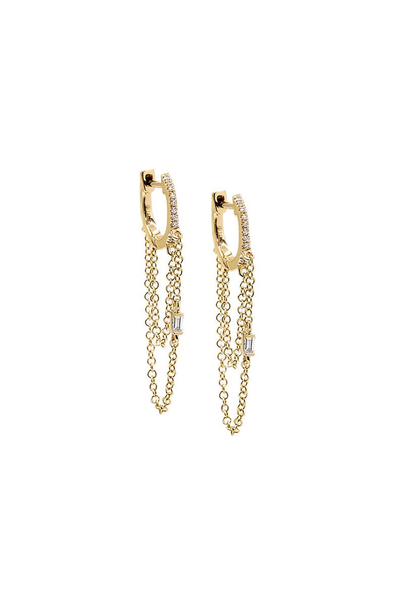BY ADINA EDEN Diamond Baguette Double Chain Huggie Earring 14K, Main, color, 14K Gold