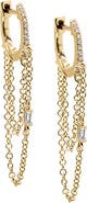 BY ADINA EDEN Diamond Baguette Double Chain Huggie Earring 14K