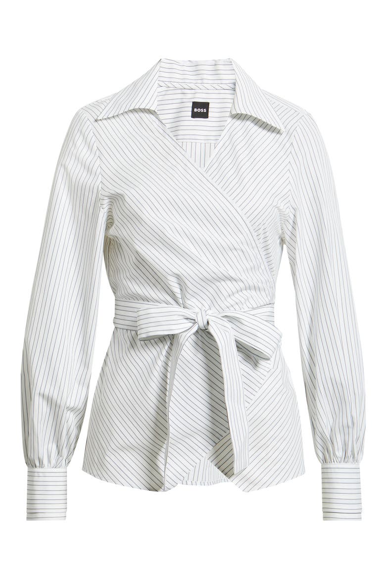 Bekania Stripe Cotton Wrap Top, Alternate, color, ARTIC ICE