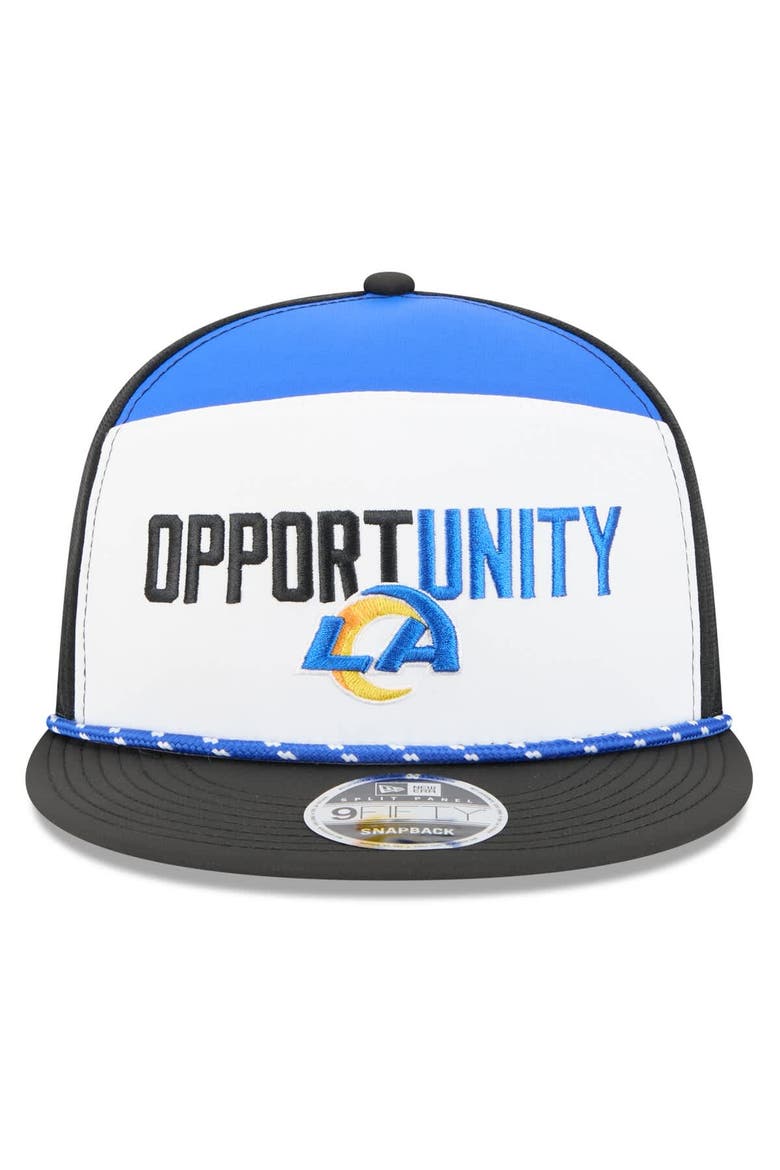 Men's New Era White/Black Los Angeles Rams 2025 Inspire Change Split Panel 9FIFTY Snapback Hat, Alternate, color, White
