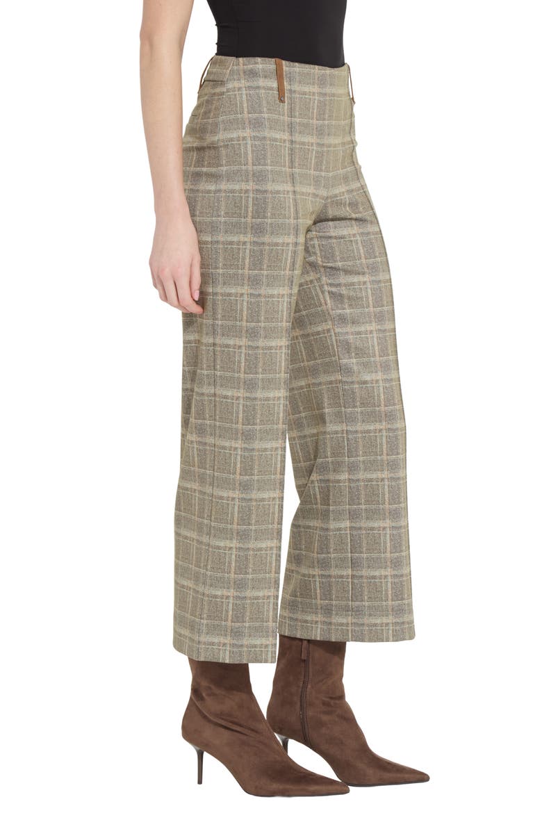 Livia Plaid High Waist Crop Wide Leg Ponte Pants, Alternate, color, SMOKED GREEN PLAID