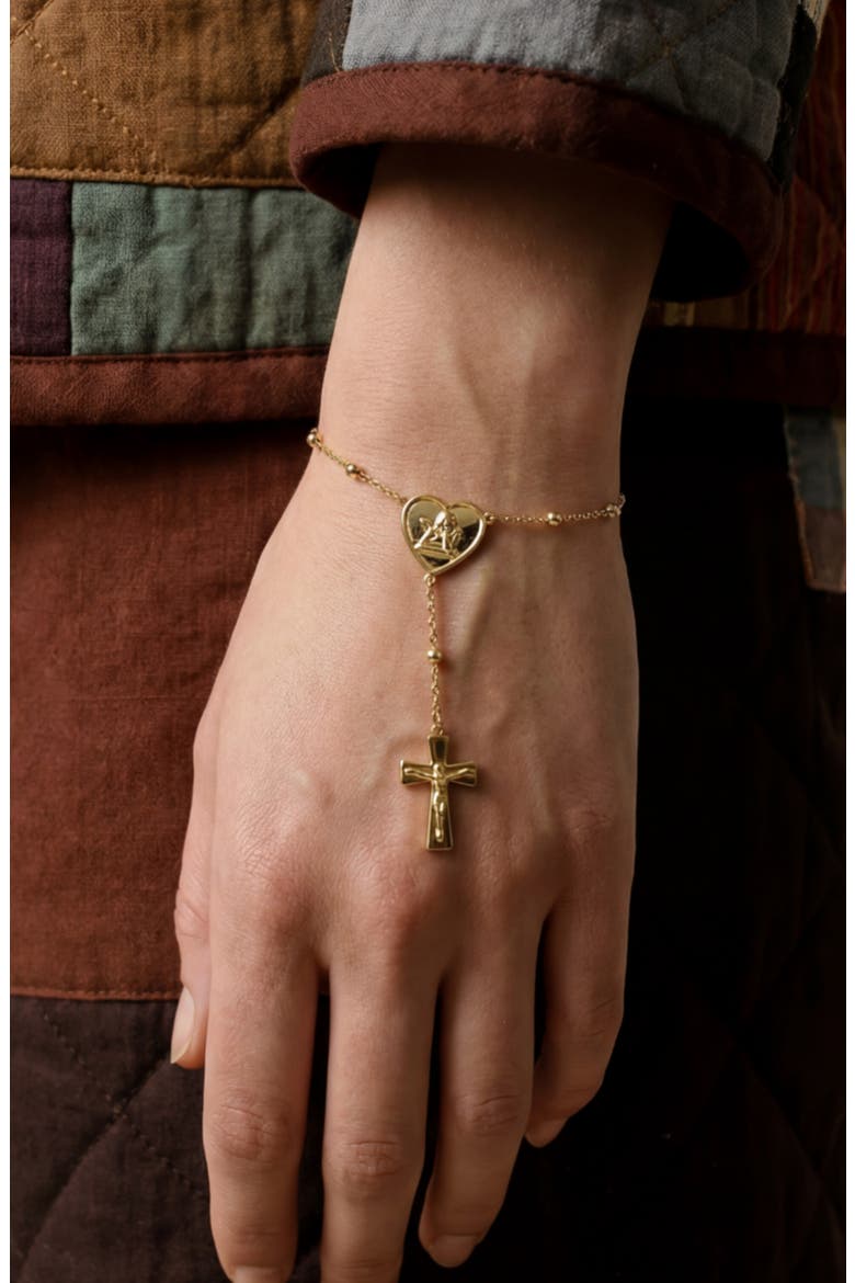 The Angel Cross Rosary Hand Chain, Alternate, color, GOLD