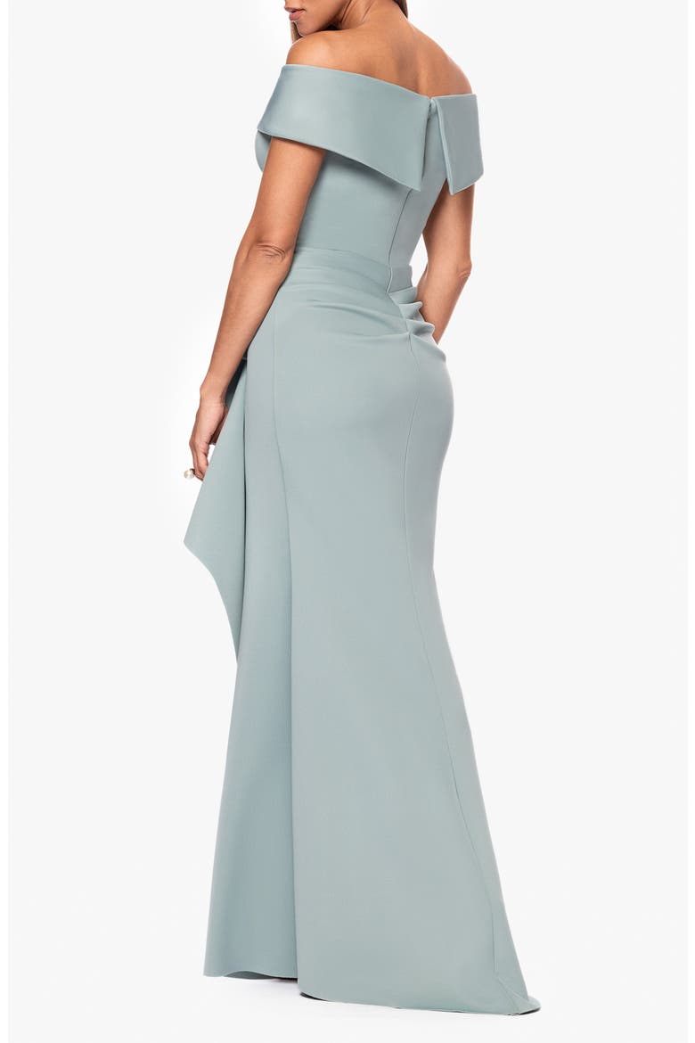 Off the Shoulder Ruffle Scuba Crepe Gown, Alternate, color, SAGE