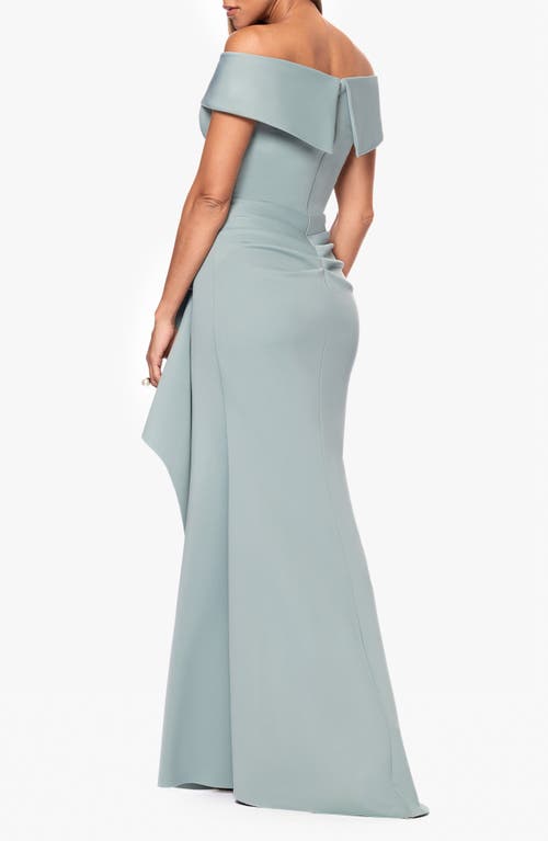 Xscape Evenings Ruffle Off The Shoulder Scuba Gown In Sage