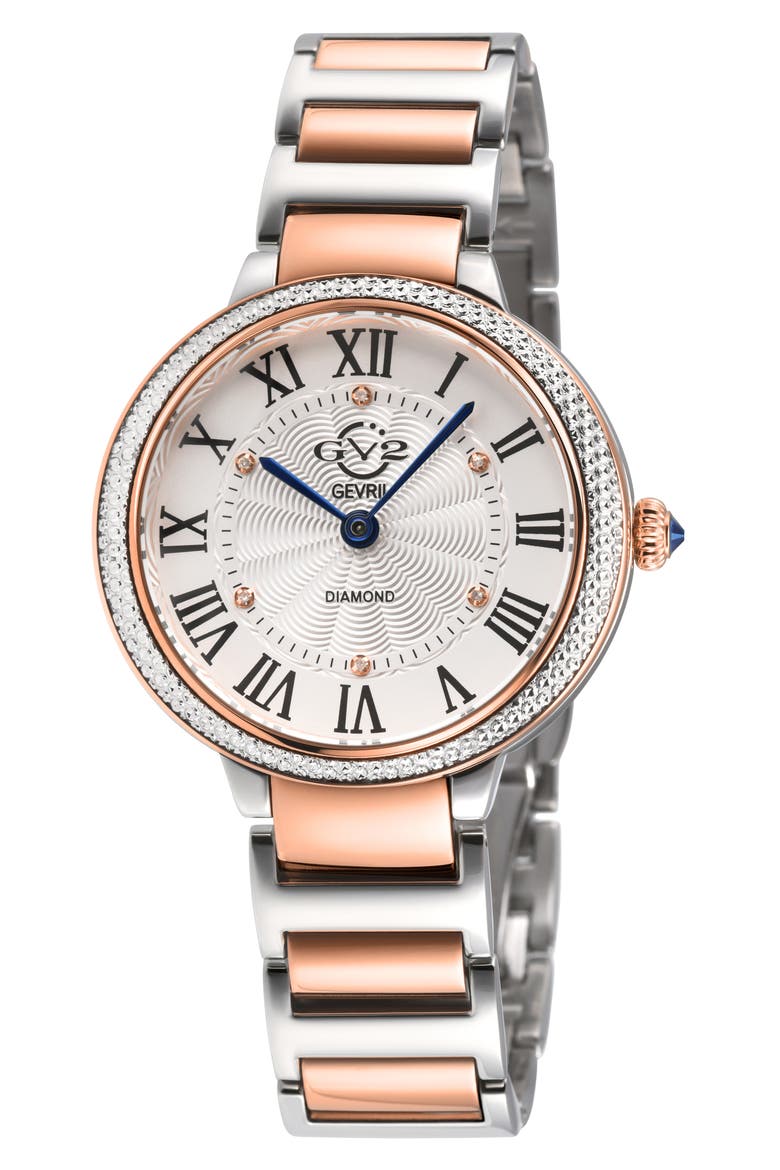 Rome Brillante Diamond Bracelet Watch, 36mm, Main, color, SILVER/ ROSE GOLD