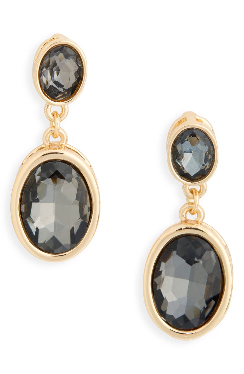 NORDSTROM RACK Bezel Set Crystal Drop Earrings, Main, color, Grey- Gold