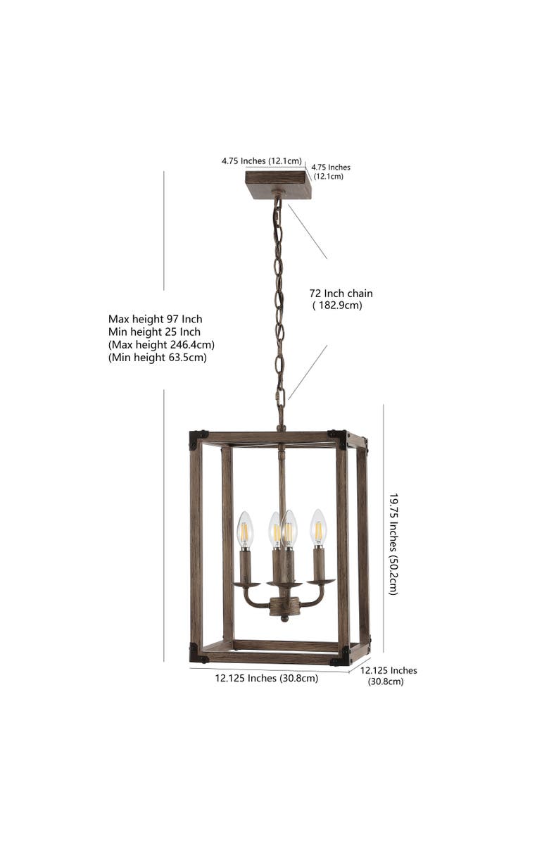 JONATHAN Y Magnolia 4-Light Adjustable Iron Rustic Farmhouse LED Pendant, Alternate, color, Brown