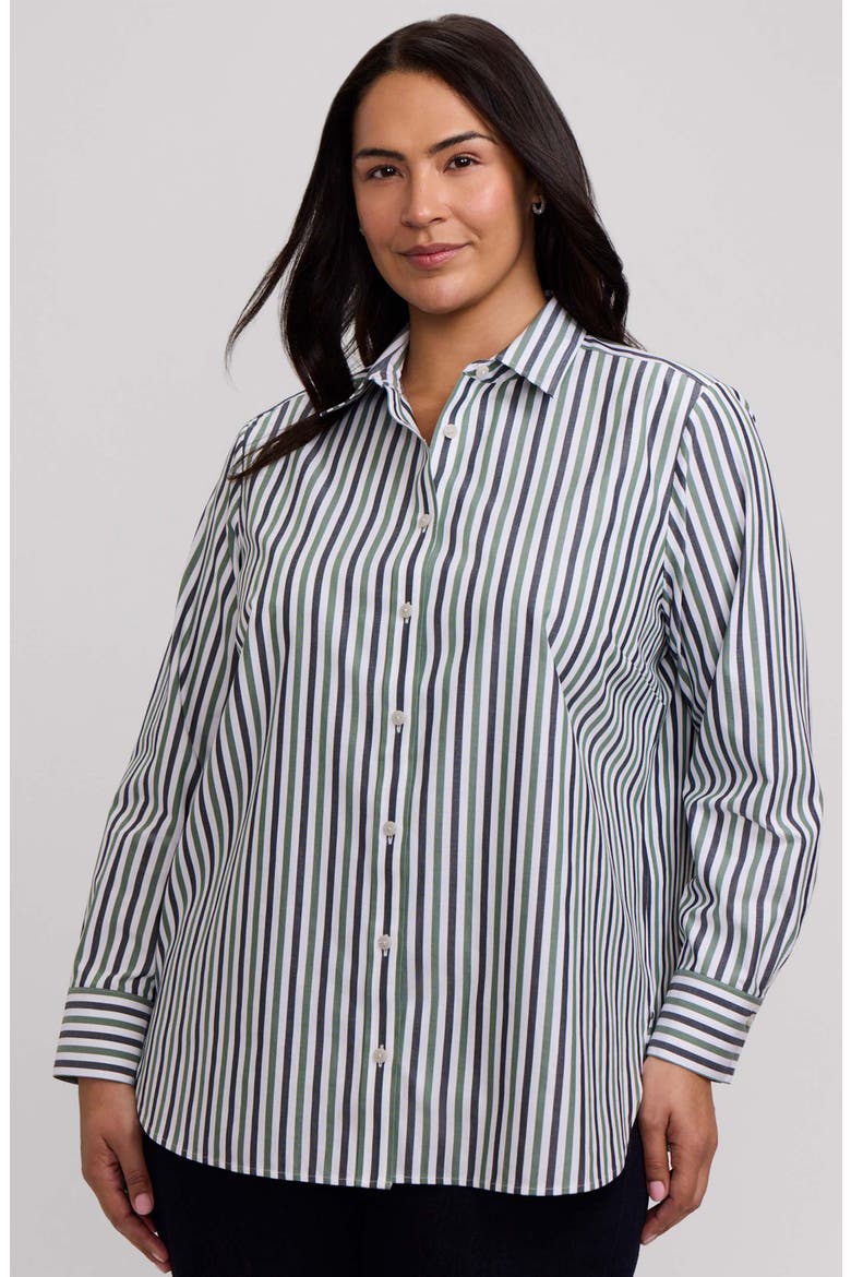 Meghan Stripe Cotton Button-Up Shirt, Alternate, color, OLIVE GREEN/ MULTI