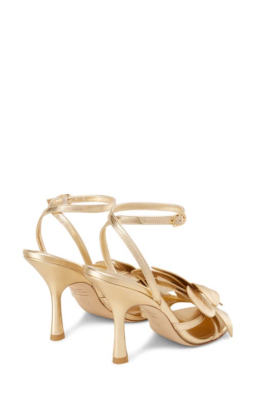 Stuart Weitzman Paradise 100 Flower Metallic Leather Stiletto Sandals In Golden