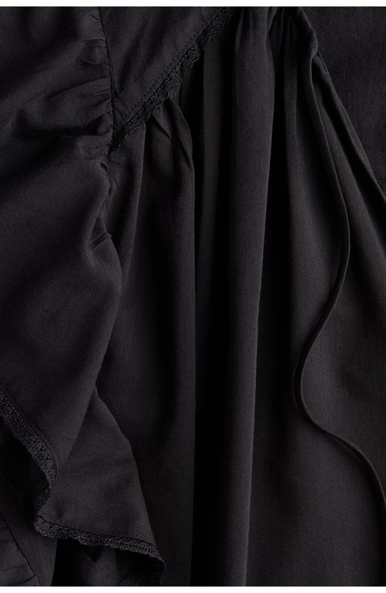 H&M Flutter-sleeved Lace-trimmed Blouse, Alternate, color, Black