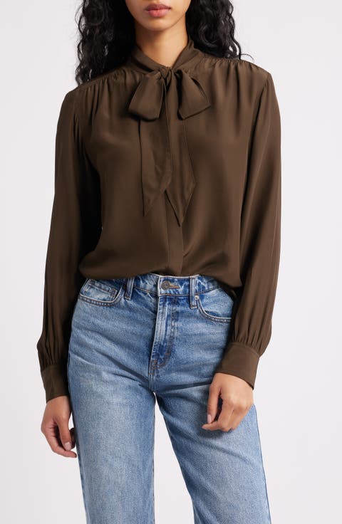 Tie Neck Long Sleeve Top