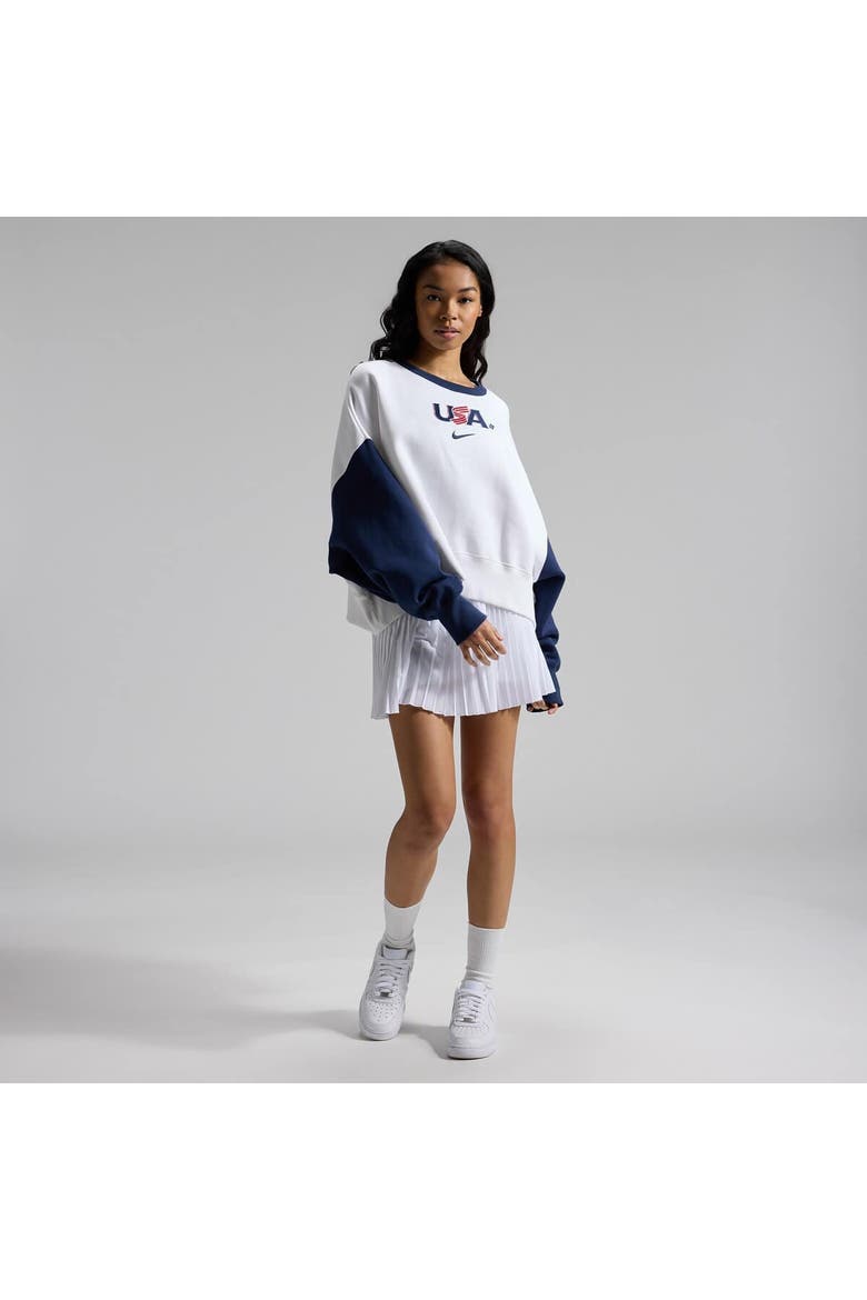 Women's Nike White/Navy USA Baseball 2026 World Baseball Classic Oversized Phoenix Fleece Sweatshirt, Alternate, color, White