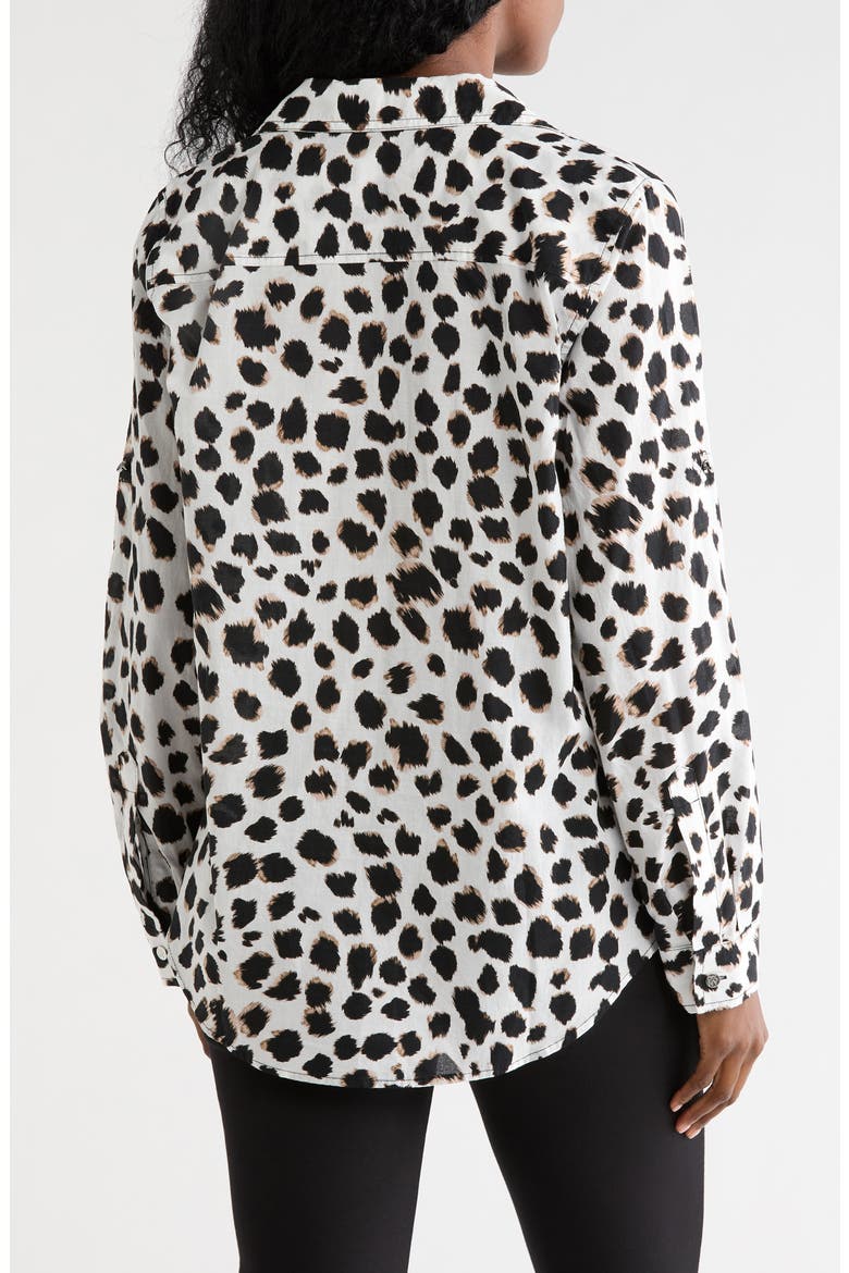 Abstract Print Roll Sleeve Button-Up Shirt, Alternate, color, IVORY/ BLACK MULTI