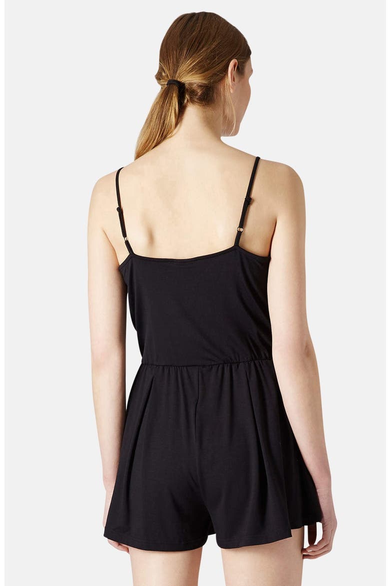 Faux Wrap Jersey Romper, Alternate, color, BLACK