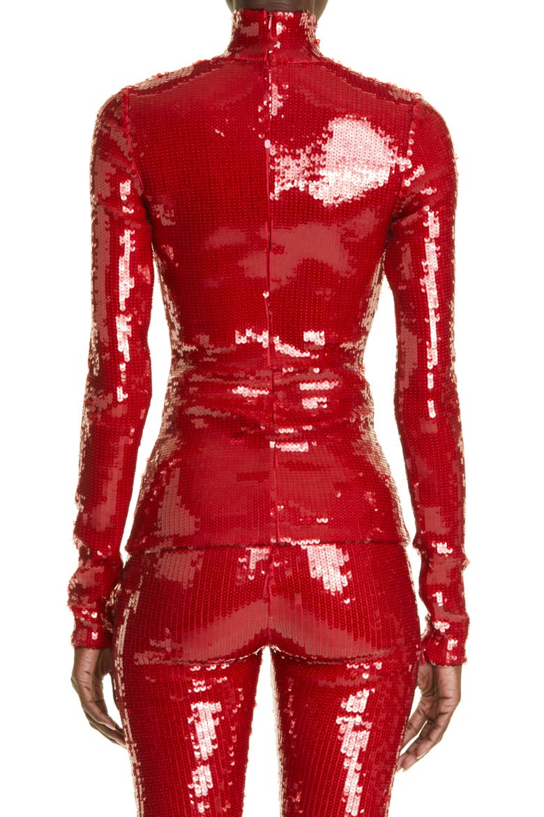 Sequin Mock Neck Long Sleeve Top, Alternate, color, CHERRY