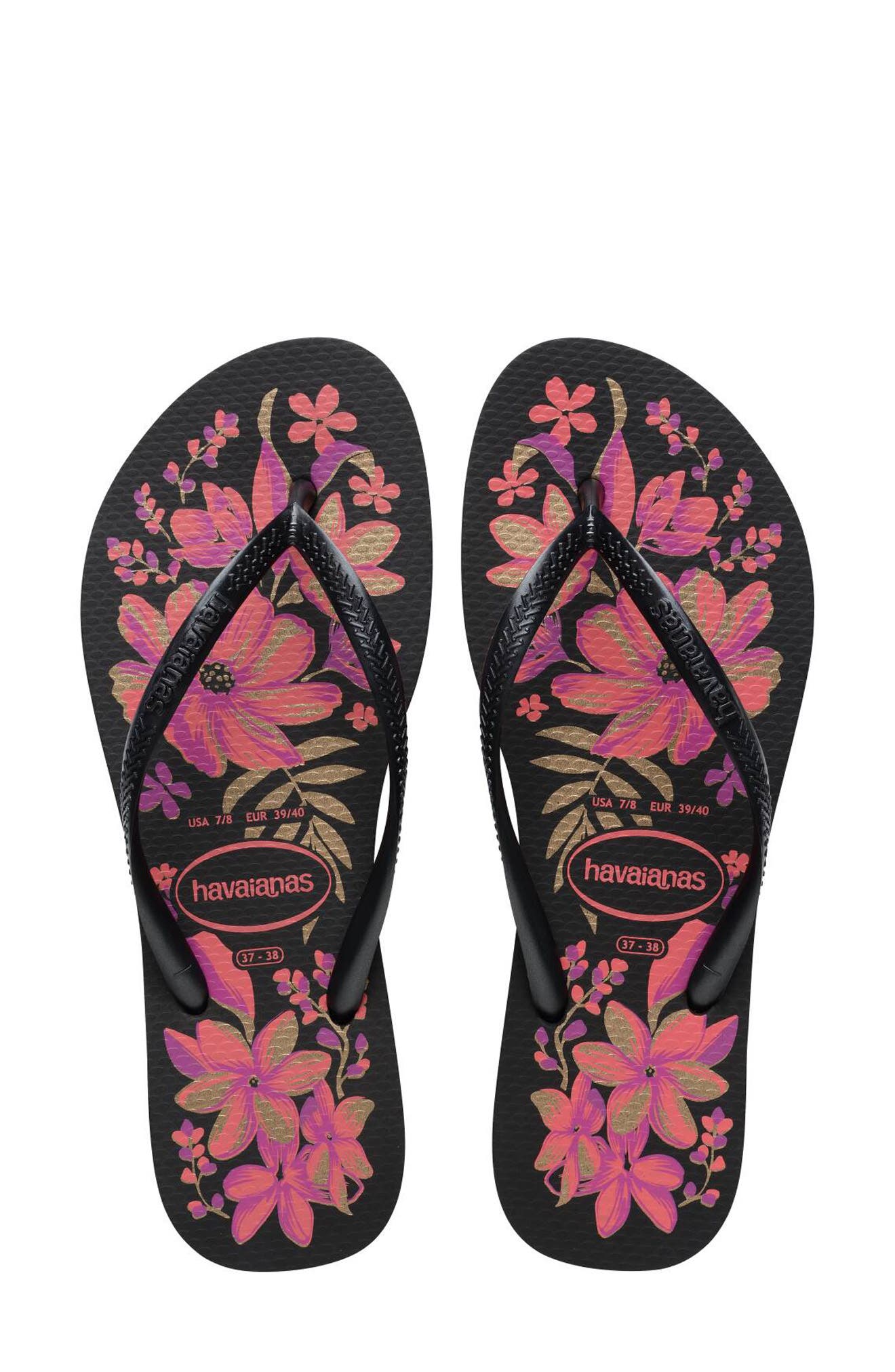 Havaianas Slim Flip Flop, Alternate, color, Black/ Grey/ Gold
