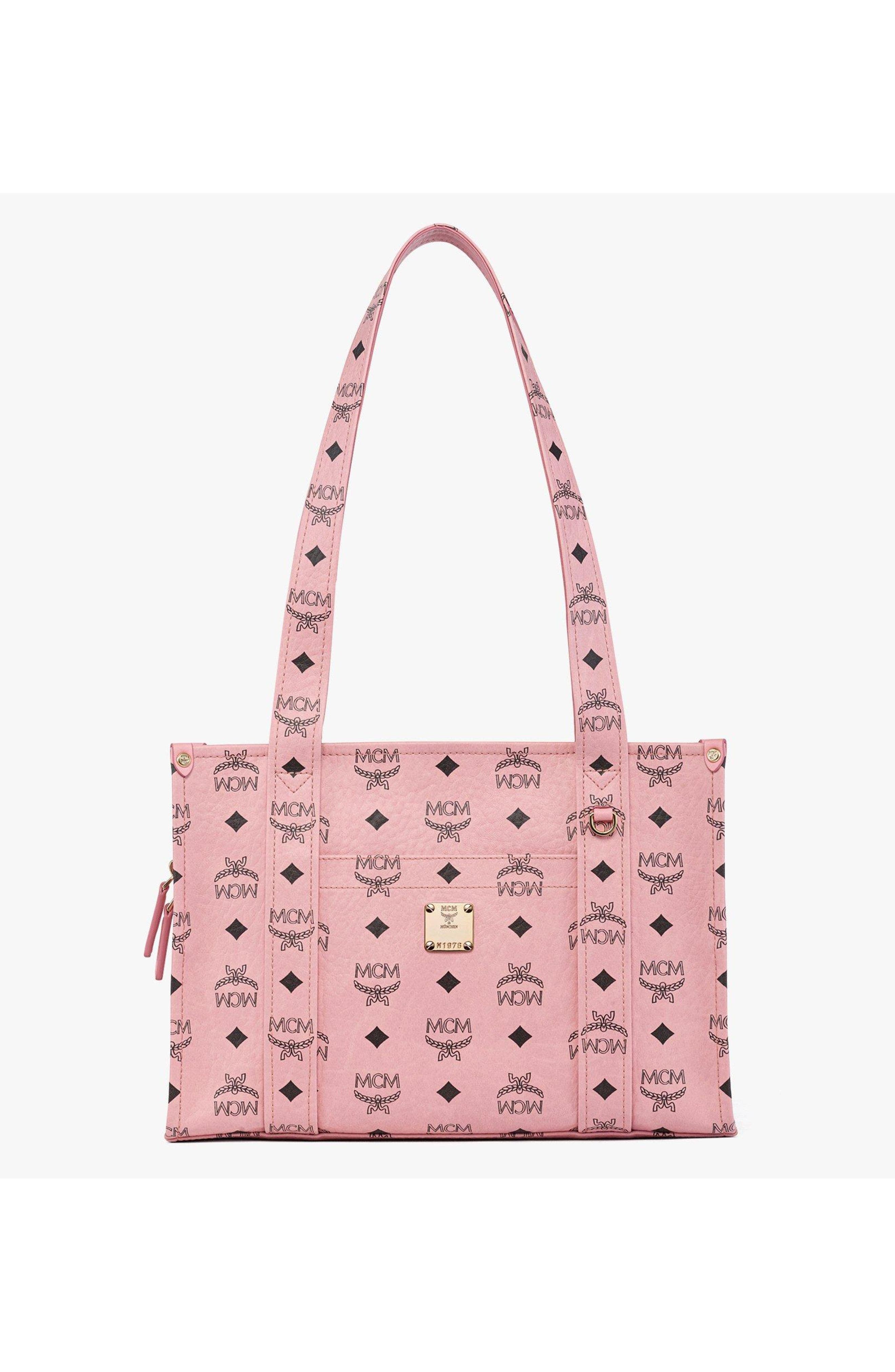 MCM Aren School Bag Tote in Visetos, Main, color, Soft Pink