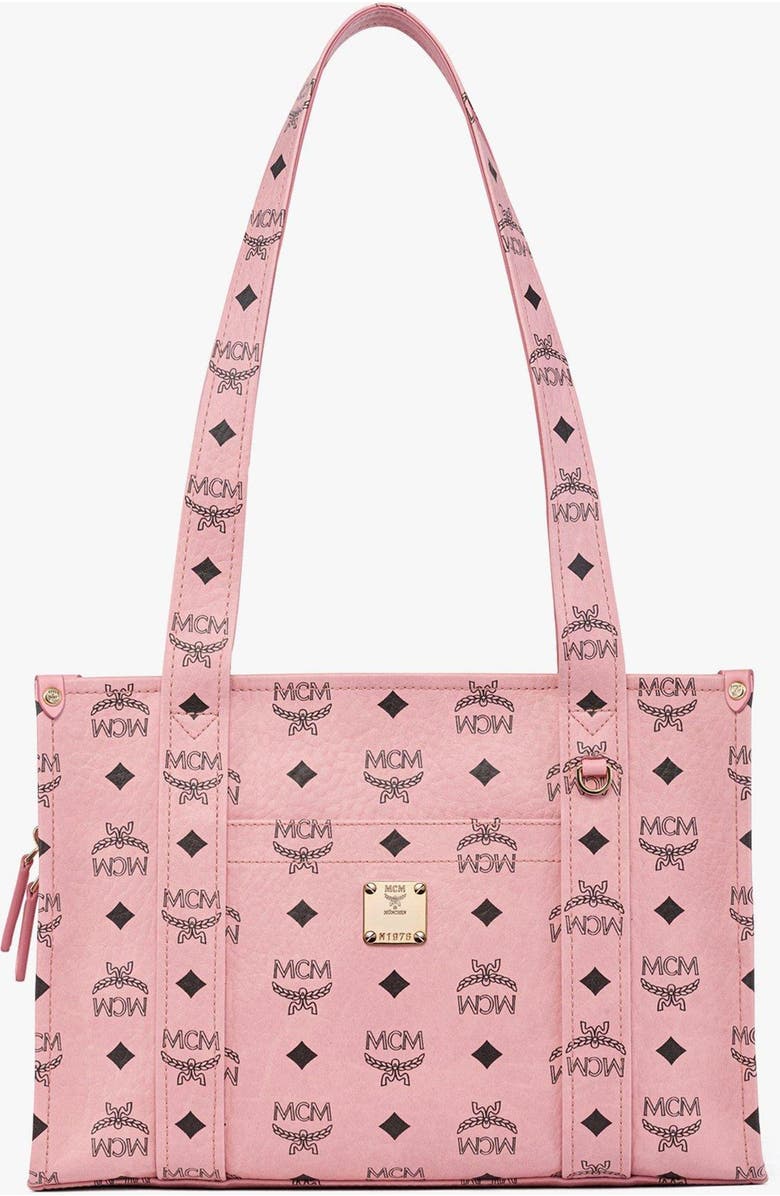 MCM Aren School Bag Tote in Visetos, Main, color, Soft Pink