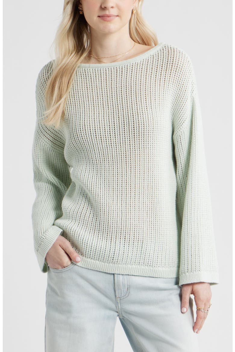 Cotton Open Stitch Sweater, Main, color, GREEN CLOUD