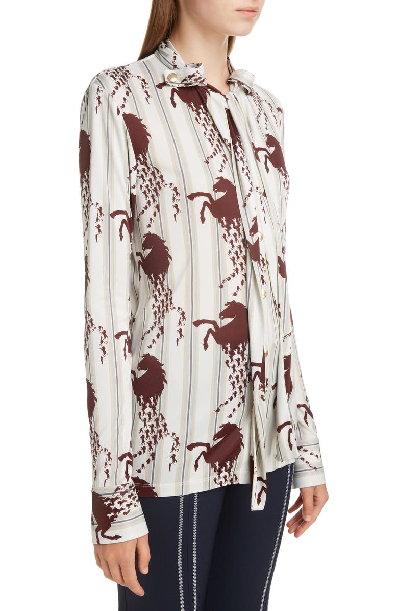 Chloé Horse Print Tie Neck Blouse, Alternate, color,