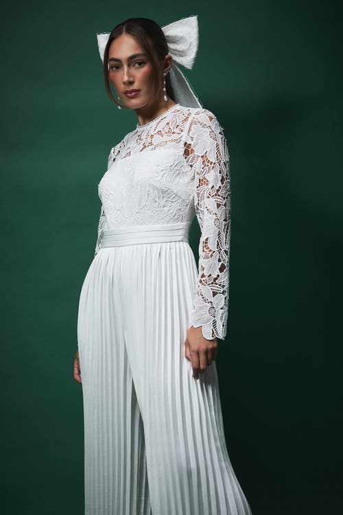 Coast Lisa Tan Lace Top Wide Leg Jumpsuit In White