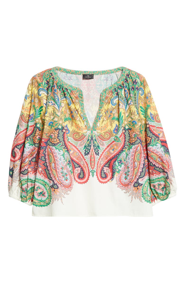 Etro Paisley Print Cotton Split Neck Top, Alternate, color, Print On White Base