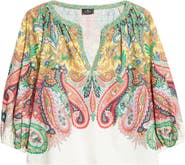 Etro Paisley Print Cotton Split Neck Top