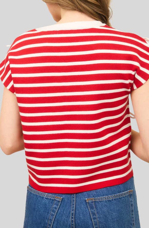 Blu Pepper Bow Stripe Knit Top In Red