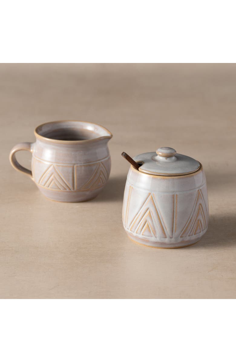 Ten Thousand Villages Mountain Peaks Ceramic Cream and Sugar Set, Main, color, White