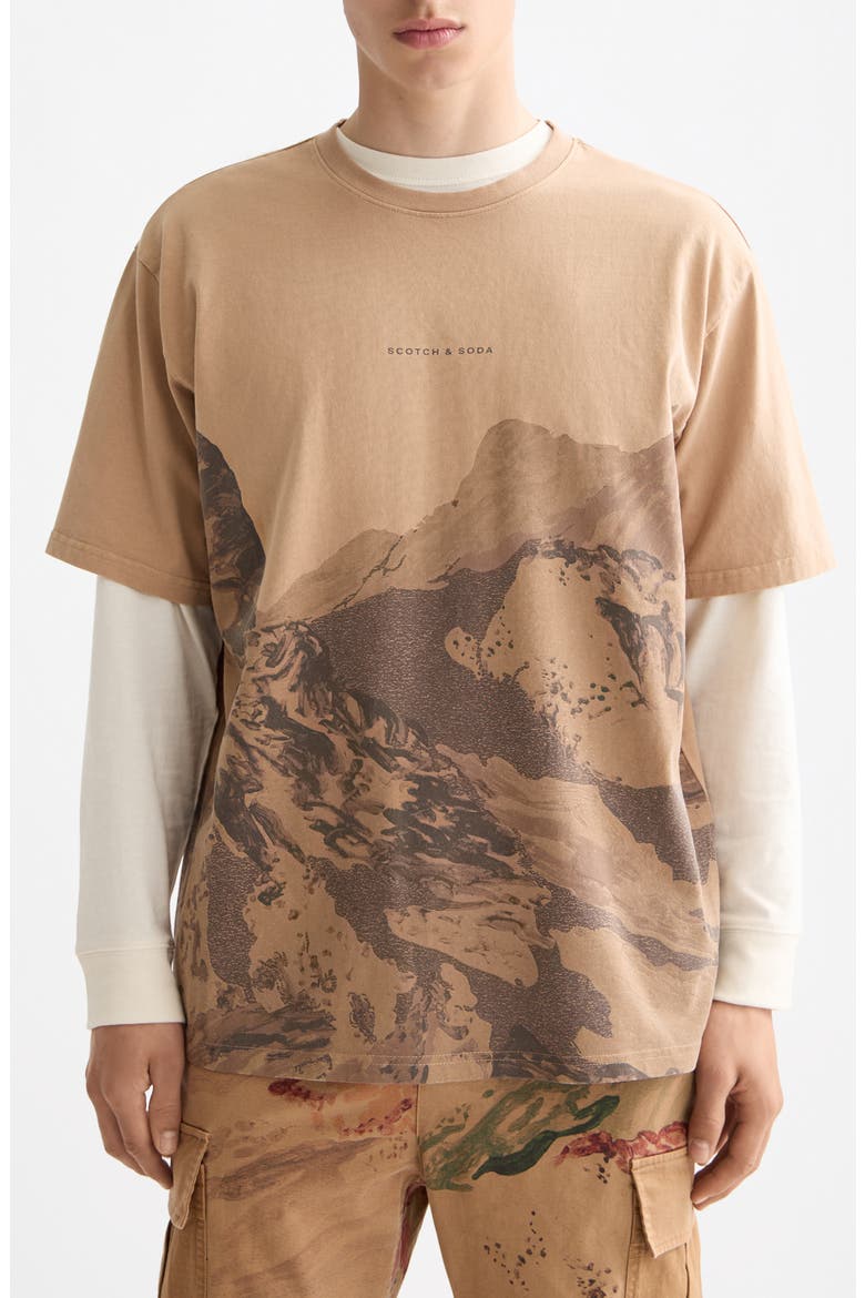 Loose Fit Mountain Print Overdye Cotton T-Shirt, Main, color, TANNIN