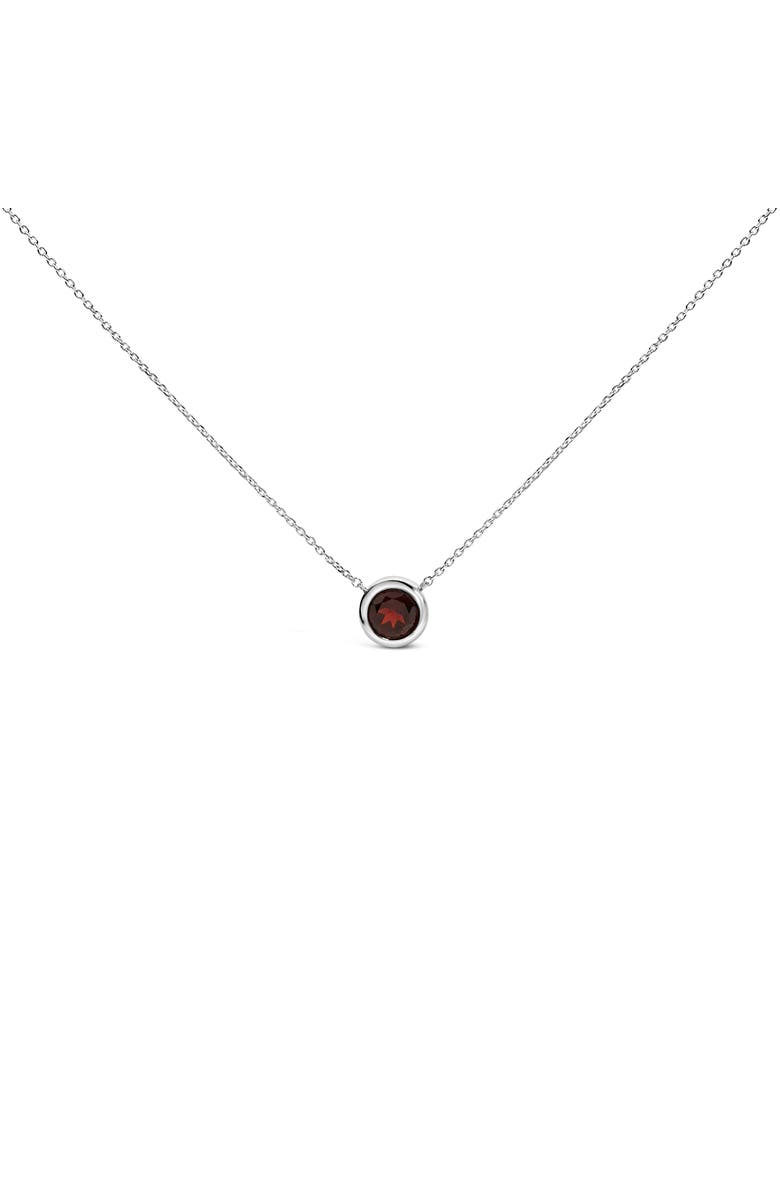 Haus of Brilliance .925 Sterling Silver 7MM Bezel Set Created Gemstone Pendant Necklace - 18" Inches, Main, color, Red Garnet