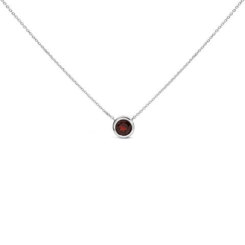 .925 Sterling Silver 7MM Bezel Set Created Gemstone Pendant Necklace - 18" Inches