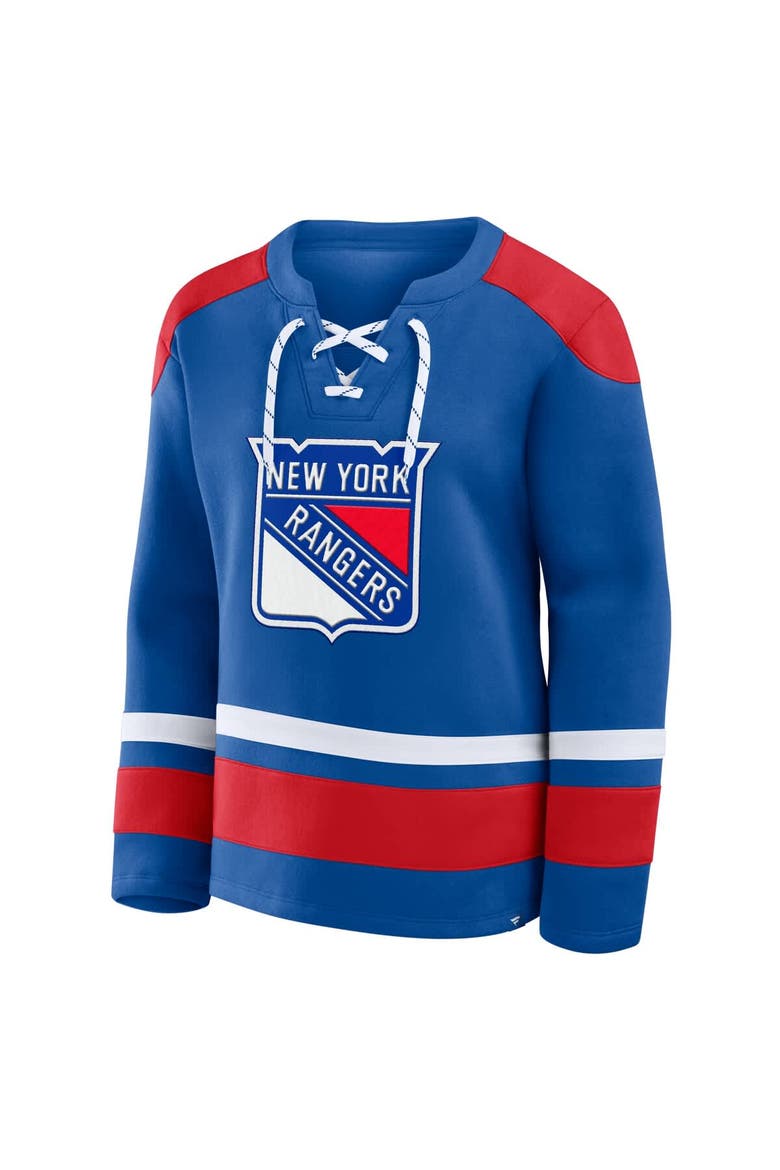Women's Fanatics  Blue New York Rangers Icing Long Sleeve Lace Up Sweatshirt, Alternate, color, Blue
