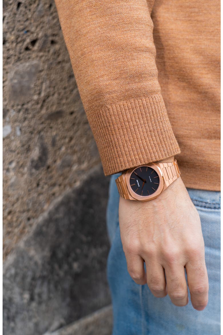 Ultra Thin Bracelet Watch, 40mm, Alternate, color, BLACK/ ROSE GOLD