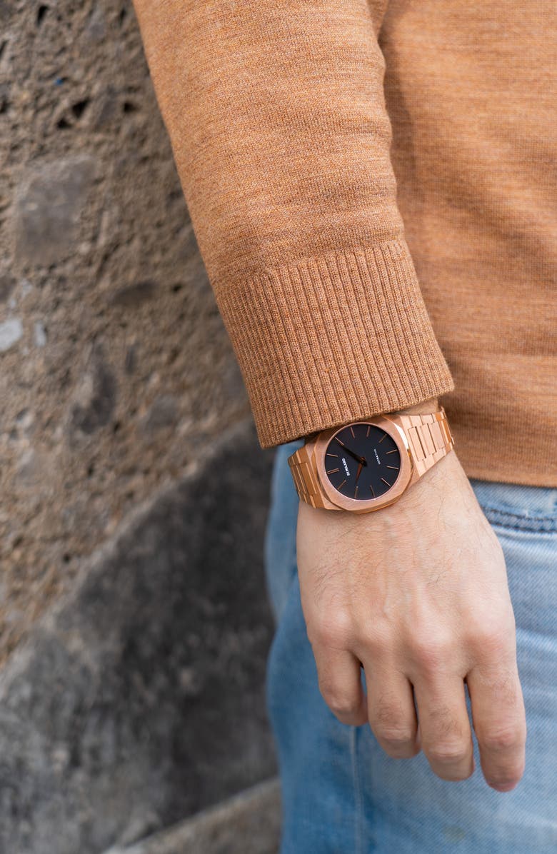 D1 Milano Ultra Thin Bracelet Watch, 40mm, Alternate, color, Black/ Rose Gold