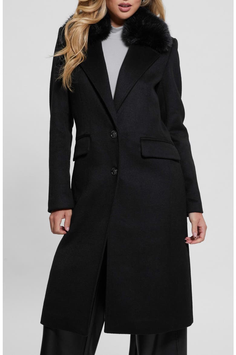 Nancy Coat with Removable Faux Fur Collar, Main, color, JET BLACK