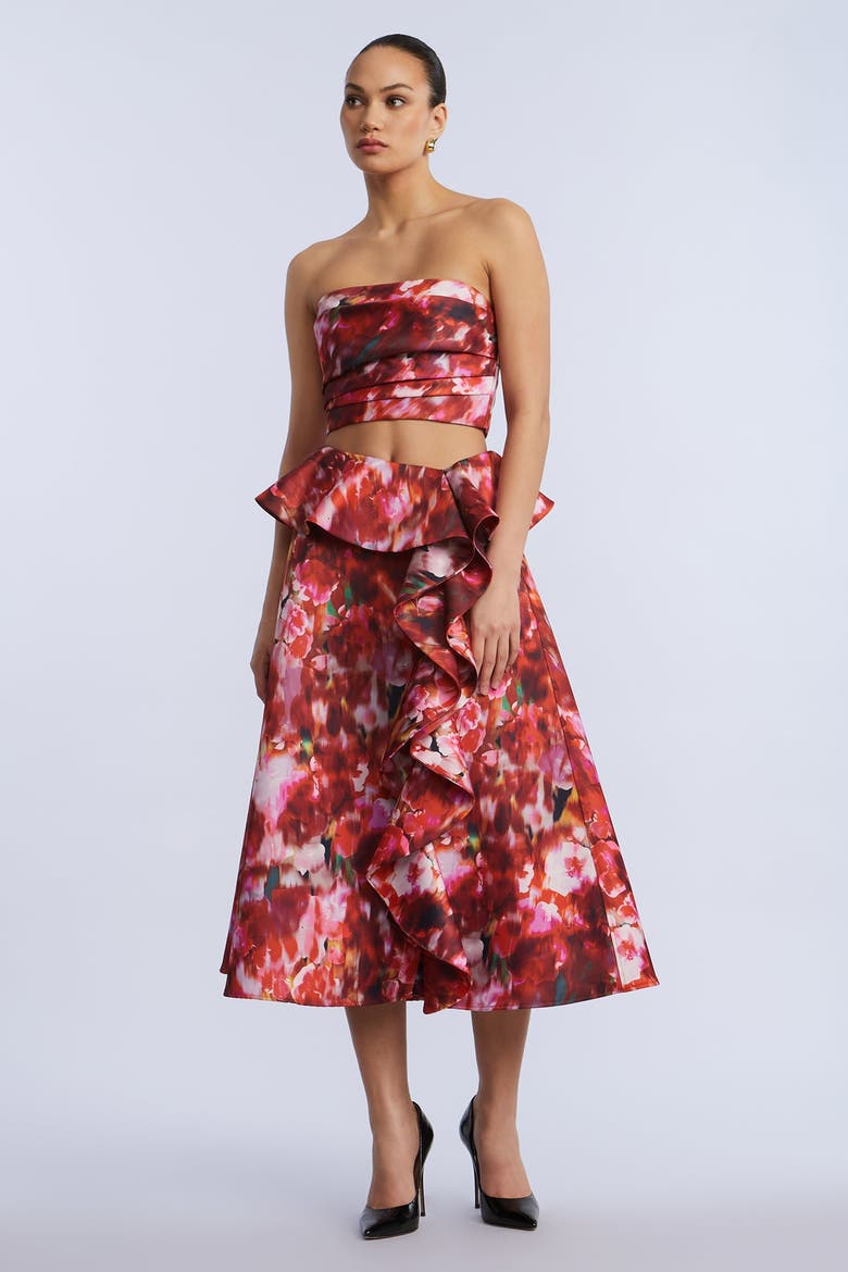Printed Cascade Midi Skirt, Alternate, color, Washed Rose Chili Pepper Print