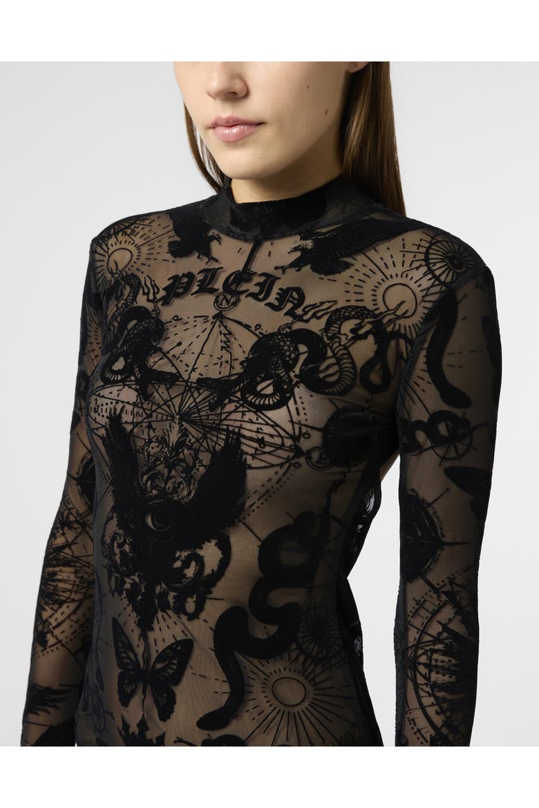 Open Back Maxi Dress Flock Butterfly Tattoo Women, Alternate, color, black