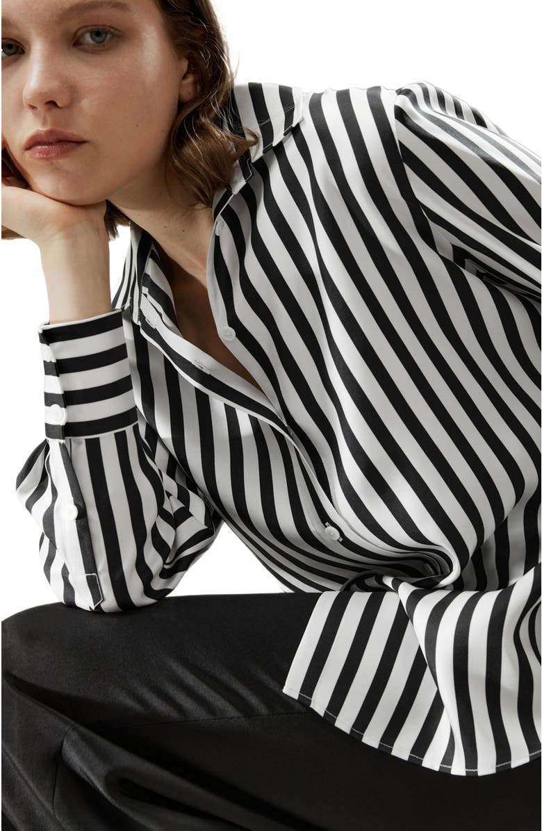 Lilysilk The Amalfi Stripe Silk Shirt, Alternate, color, Black-White Pinstripes